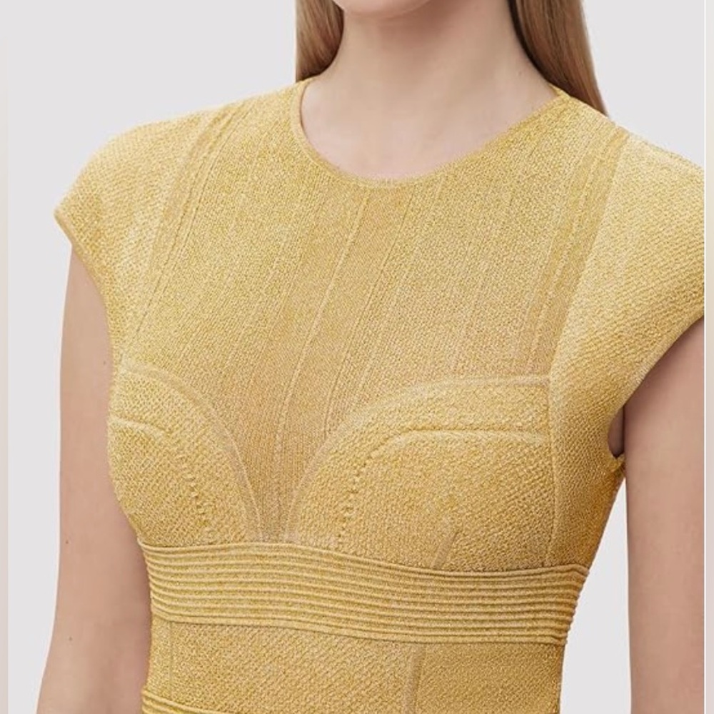 Herve Leger Textured Lurex Bustier Cropped Gown OPC8472780 Met Gold $1,590 NWT - Picture 5 of 8
